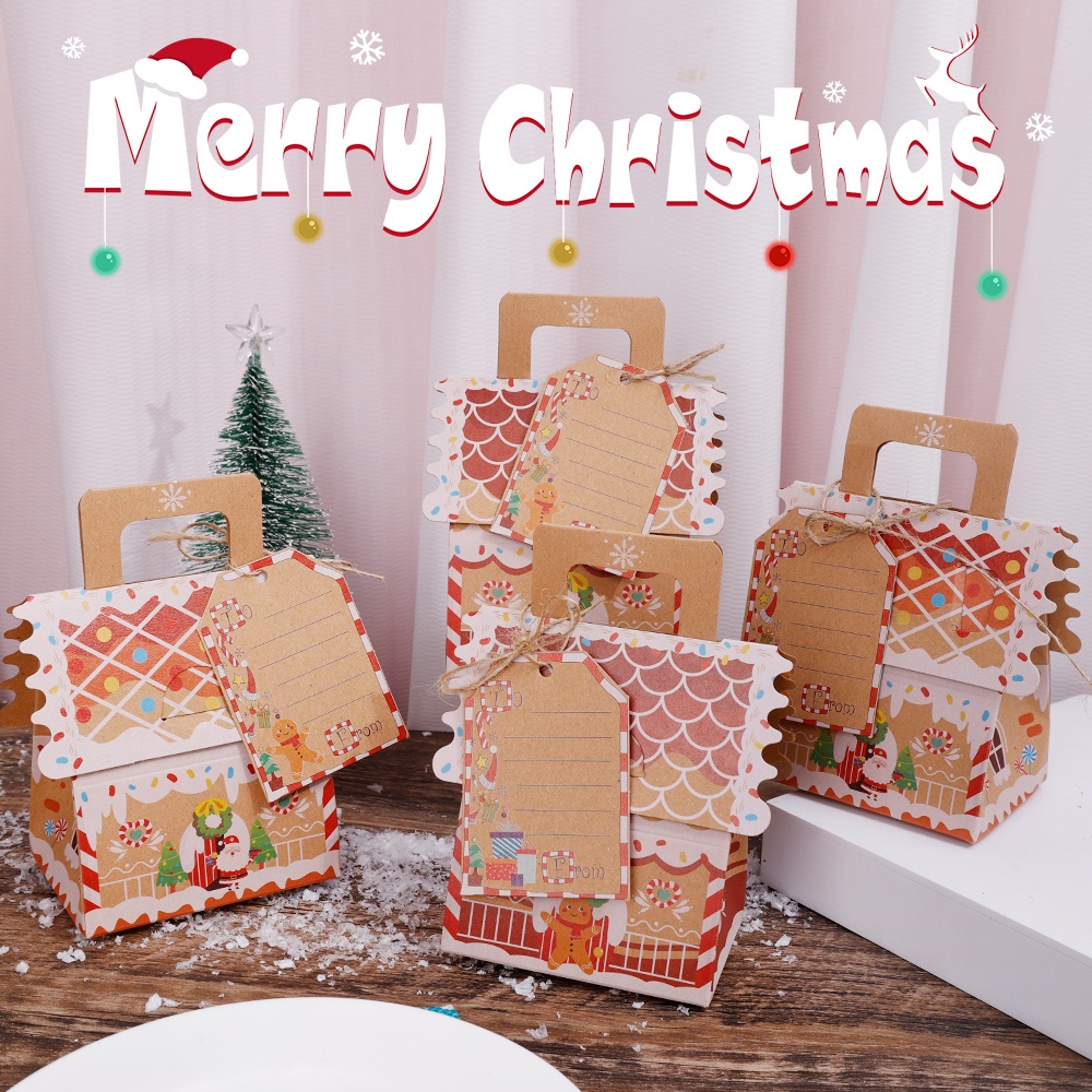 Christmas House Shape With Ropes Biscuit Gift Bags / Christmas Kraft ...