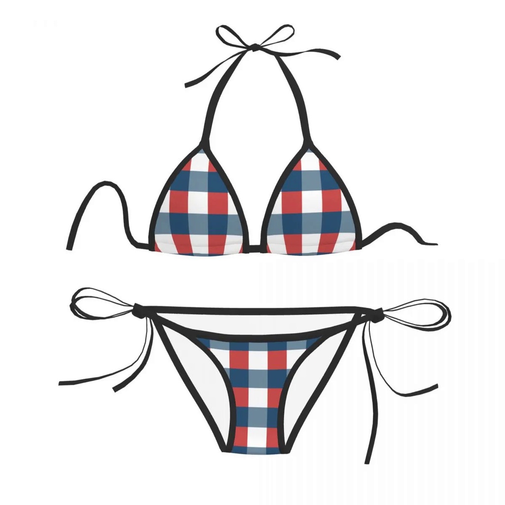 Sexy Bikini 2023 Women Swimsuit Red And Blue Gingham Bikini Set
