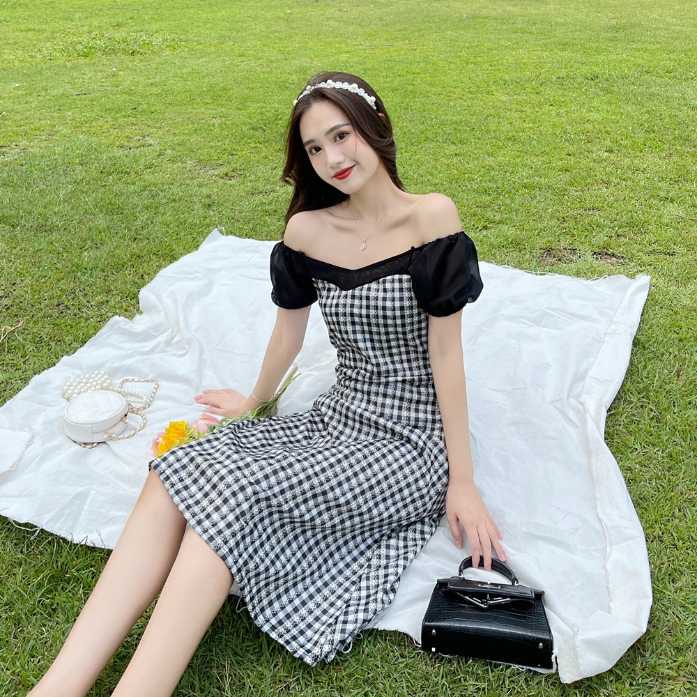 Korean summer casual black shoulder-less dress SD00948
