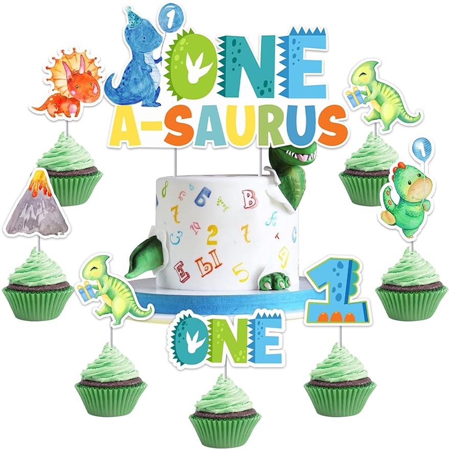 JOLLYBOOM One a Saurus Birthday Cake Cupcake Toppers One a Saurus ...