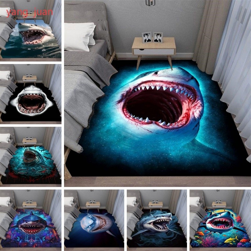 Rug with Terrifying Great White Shark White Shark White Death Print ...