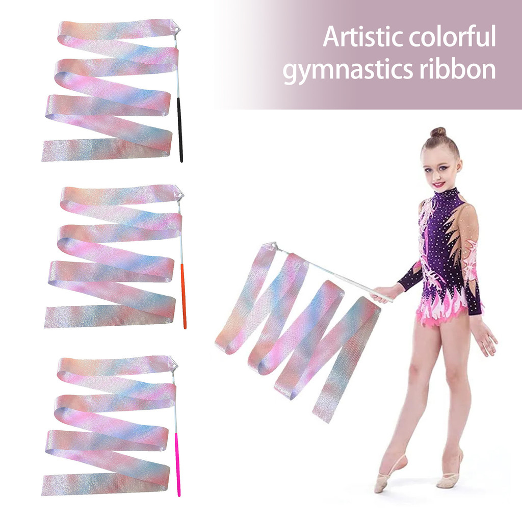 LEM- 2Pcs Gymnastics Ribbons with Wand Strong Sparkling Soft Smooth ...