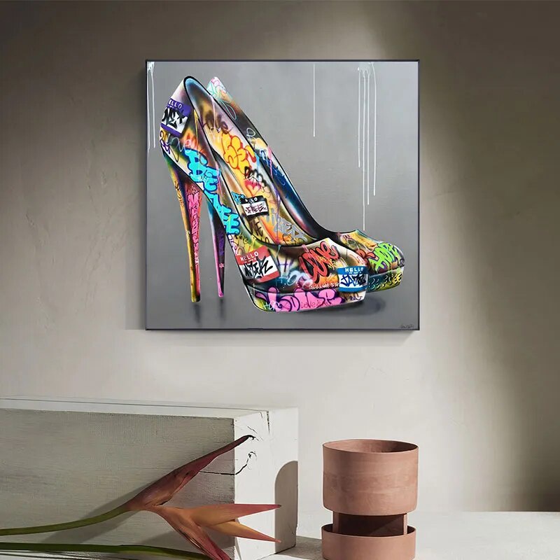 Abstract Street Art Graffiti High Heels Canvas Painting Wall Art Shoes ...