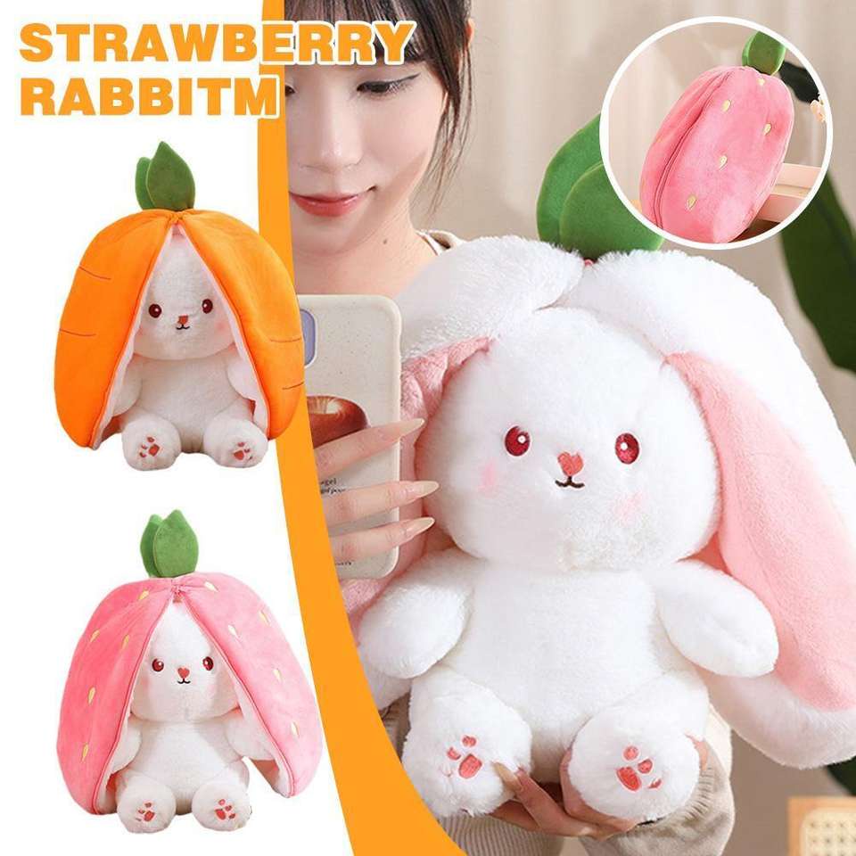 18cm Henshin Strawberry Rabbit Plush Doll Cute Bunny 2 In 1 Long Ear ...