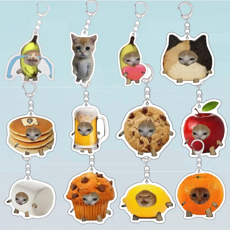 Cute Cat Head Keyring Bread Cat Emoji Keychain Funny Cat Schoolbag
