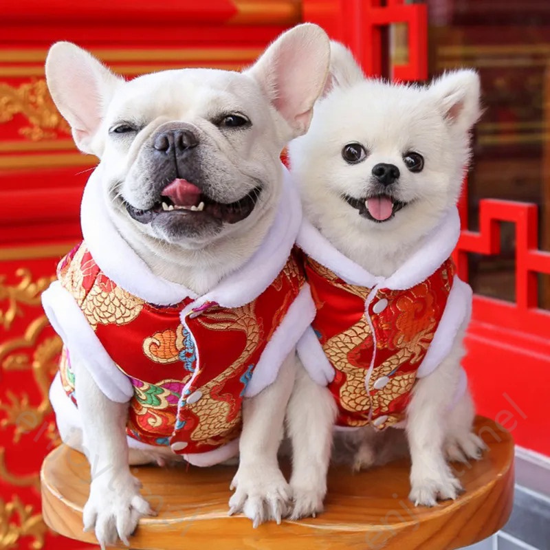 Chinese New Year Dog Costume Coat Outfit Winter Pet Clothes Tang