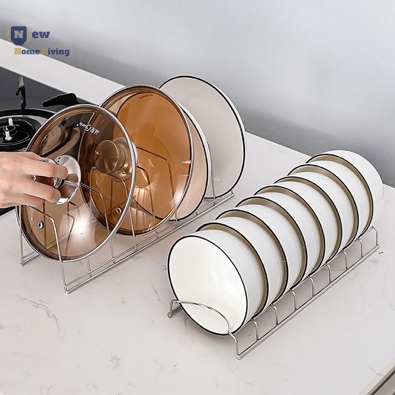NHL> Stainless Steel Dish Draining Rack Kitchen Pot Lid Plates Storage ...