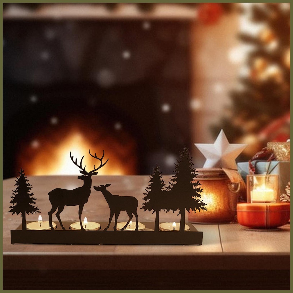 Reindeer light Candle Holder Black Metal Reindeer Decor Fit 1.57 Inch Light Christmas