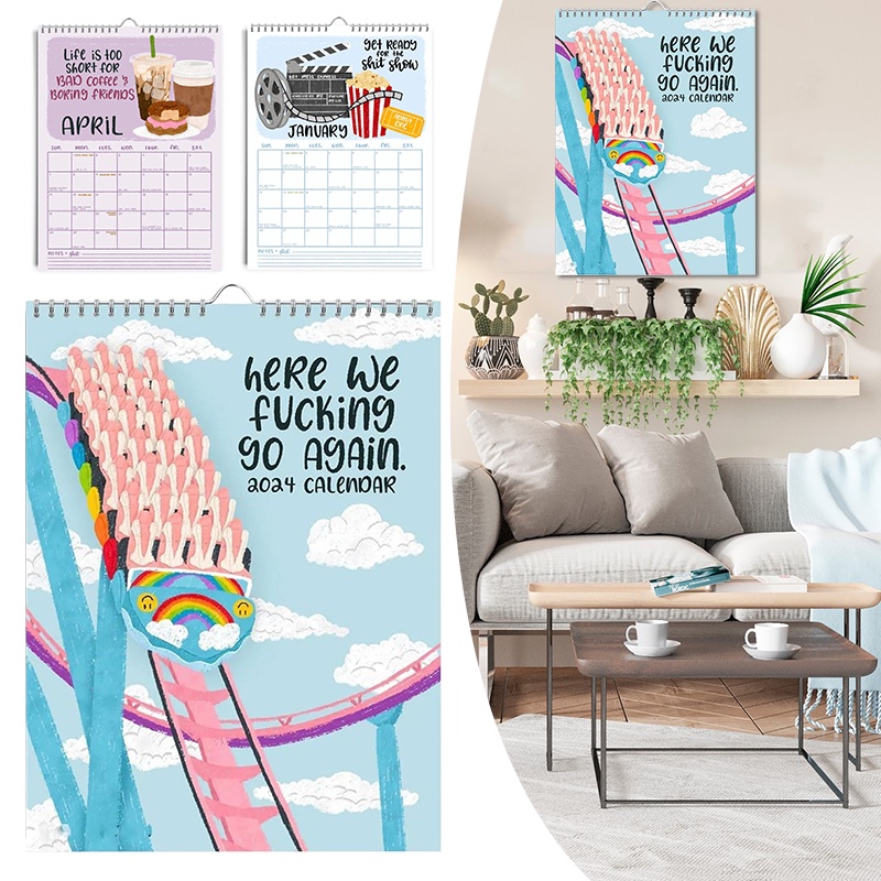 Here We Fucking Go Again 2024 Calendar,Home Planner Wall Calendar