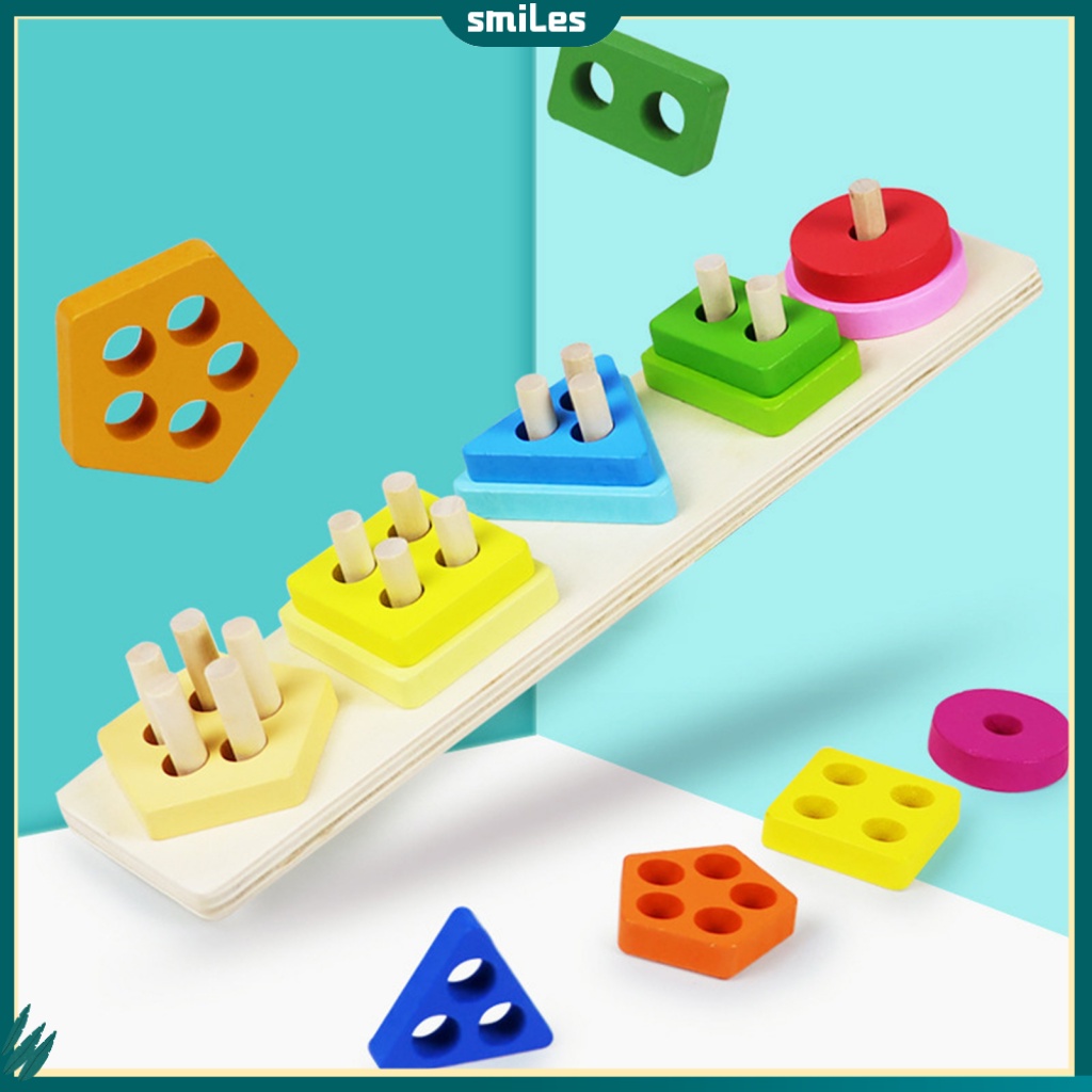 smiles Wooden Block Toy Wooden Block Stacking Toy Colorful Wooden