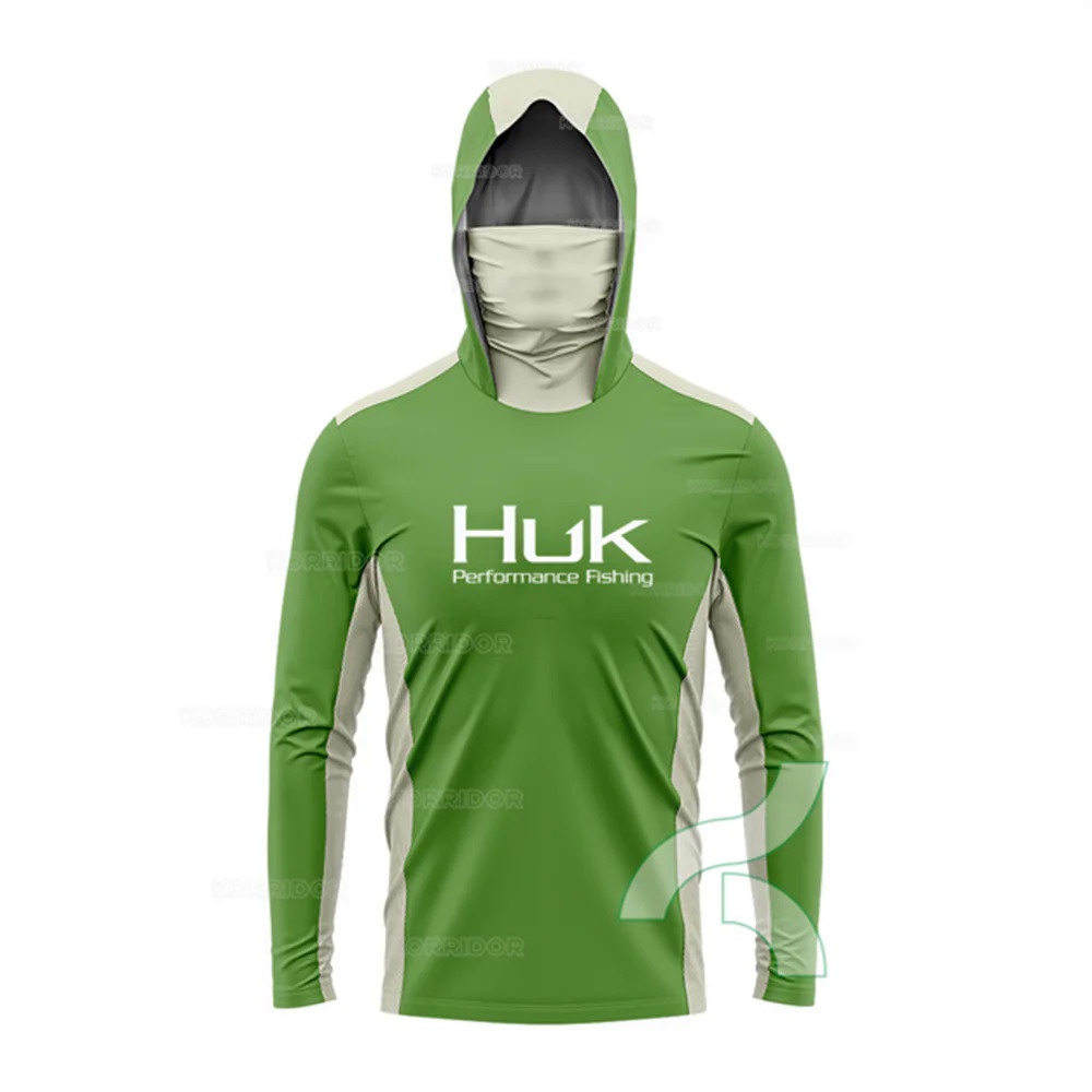 HUK Fishing Shirts Men Hooded Mask Anti-UV Fishing Clothes Summer