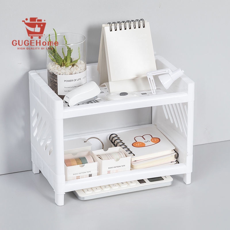 Desktop Double-layer Storage Rack Foldable Shelf Stationery Book ...
