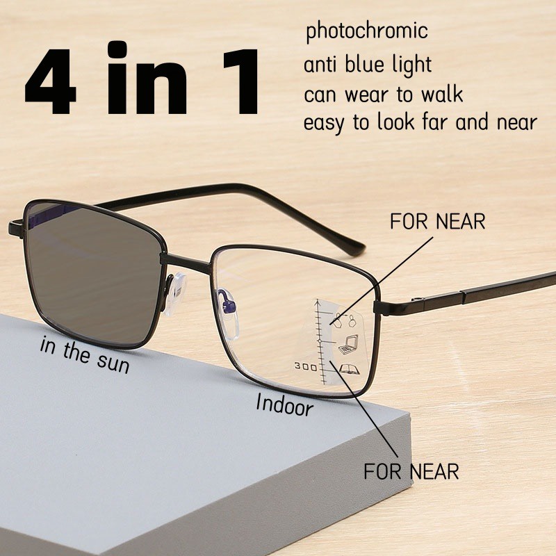 Photochromic Multifocal Reading Glasses Automatic Zoom See Far and Near