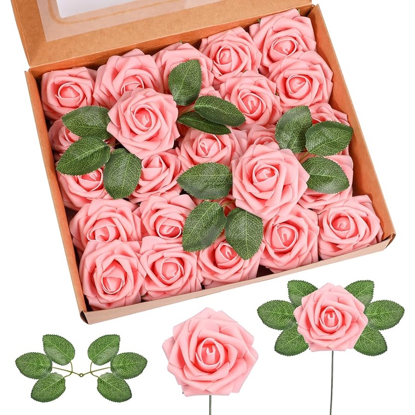 8cm Artificial Flowers PE Foam Rose Fake Flower with Stem Bride Bouquet ...