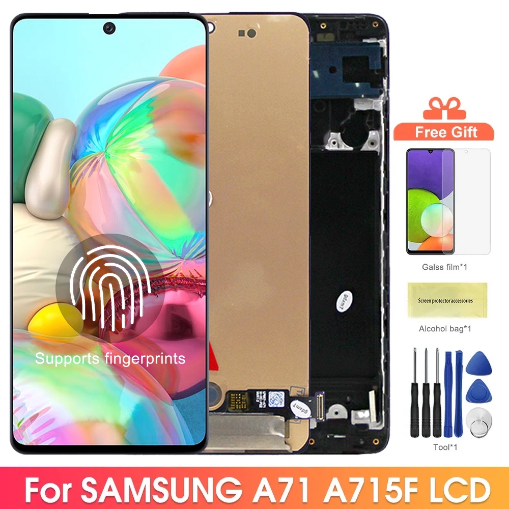 Super AMOLED A71 Screen, for Samsung Galaxy A71 A715 A715F A715FD LCD  Display Digital Touch Screen with Frame Replacement