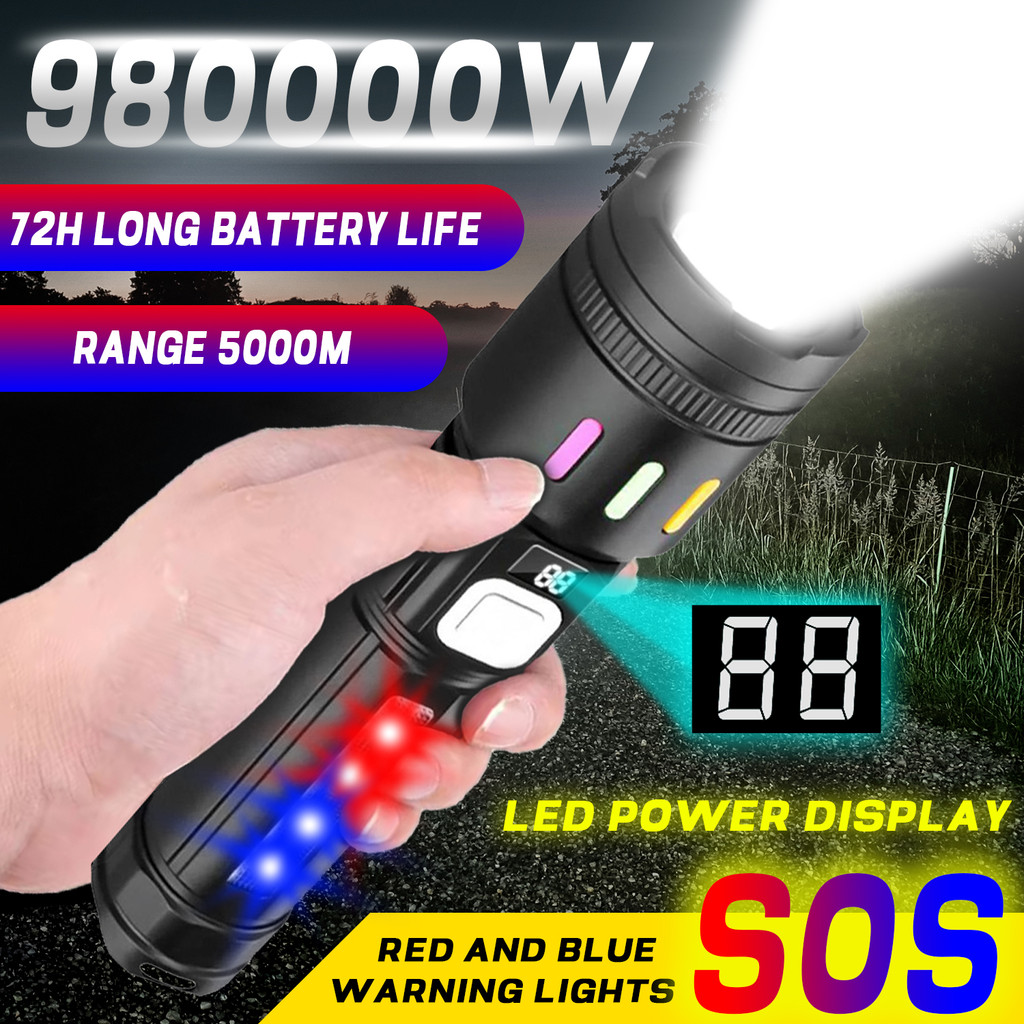 Long Range White Laser Flashlights Rechargeable Torch Waterproof Zoom ...
