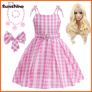 Movie Barbie Pink Plaid Dress Halloween Fancy Dress Carnival Costume For  Girls