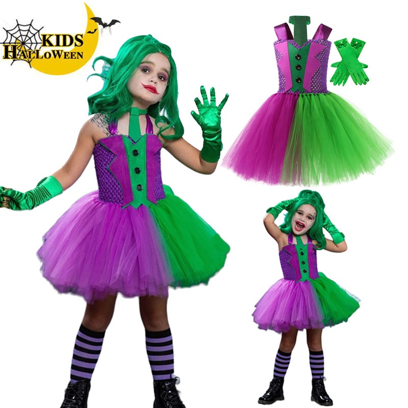 Bat Joker Costume For Girls Carnival Party Tutu Dress Dark Knight Evil Clown Cosplay Halloween 