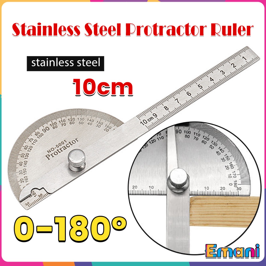 Em Stainless Steel Protractor Adjustable Roundhead Ruler 180 Degree ...