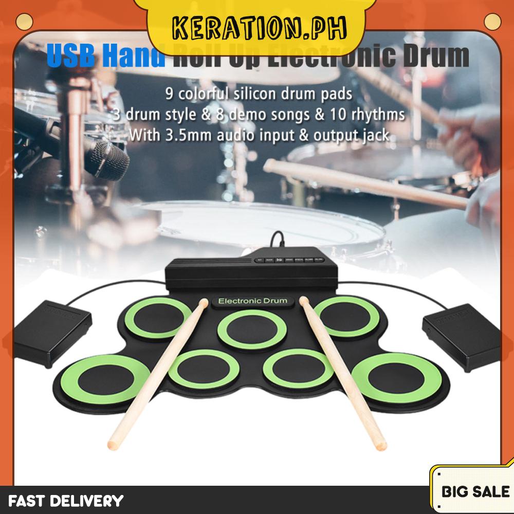 Electronic Drum Set Dual Channel Output Roll-up Practice Drum Built-in ...