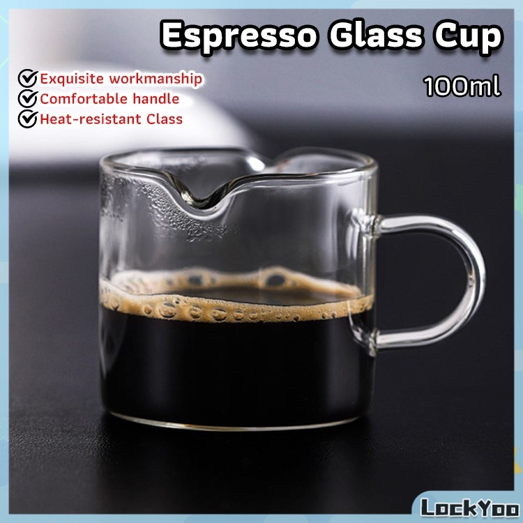 LockYoo 100ml Double Mouth Milk Jugs Small Glass Cup Espresso Mug High ...