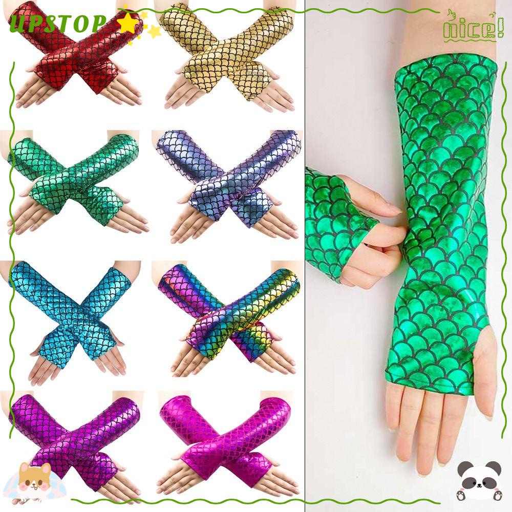 UPSTOPBO Fingerless Gloves, Fish Scale Colorful Arm Sleeves, Fancy Long