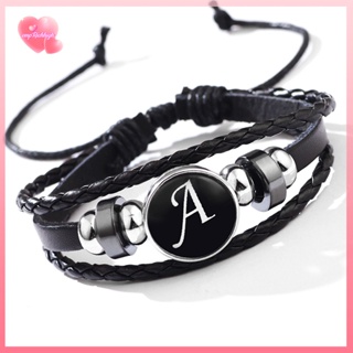 26 Letters Alphabet Bracelet Letters Men Women Fashion Black Multi-layer  Bracelet Leather Bracelet