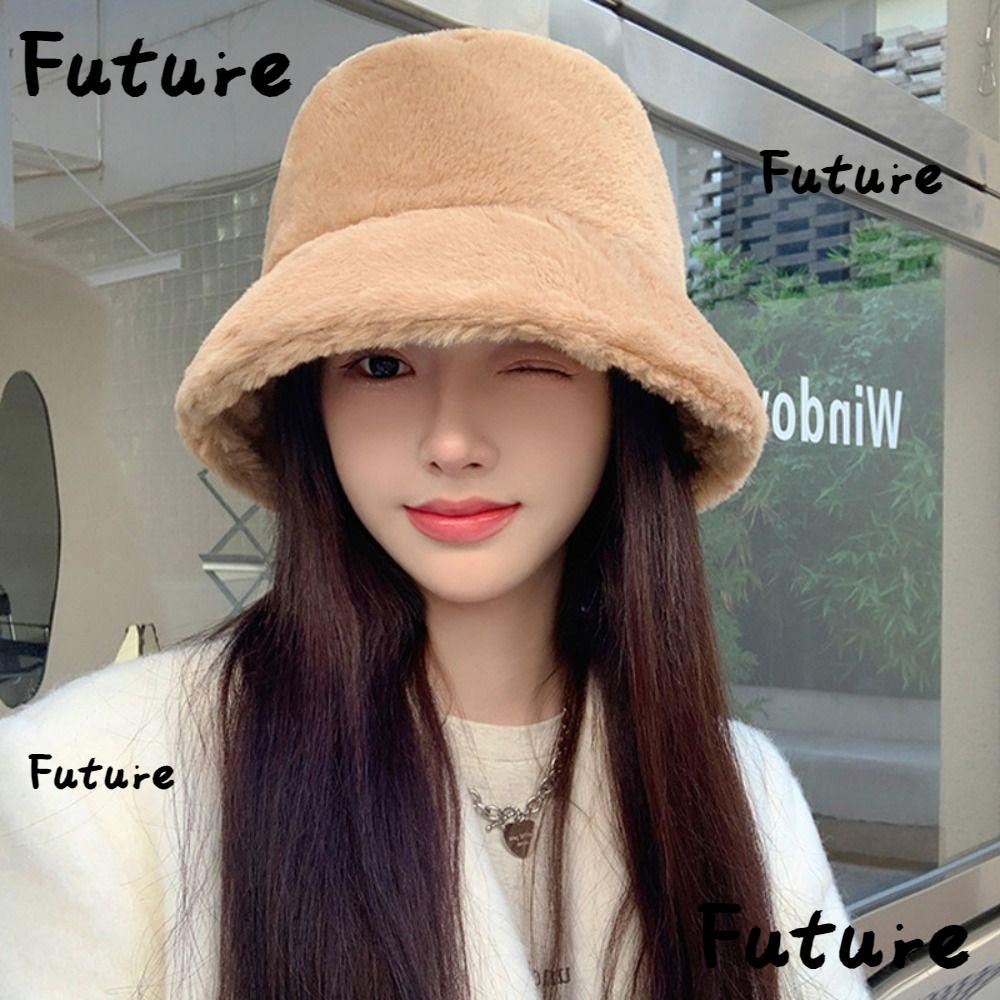 FUTURE Bucket Hat, Soft Faux Fur Winter Hat, Fashion Warm Solid
