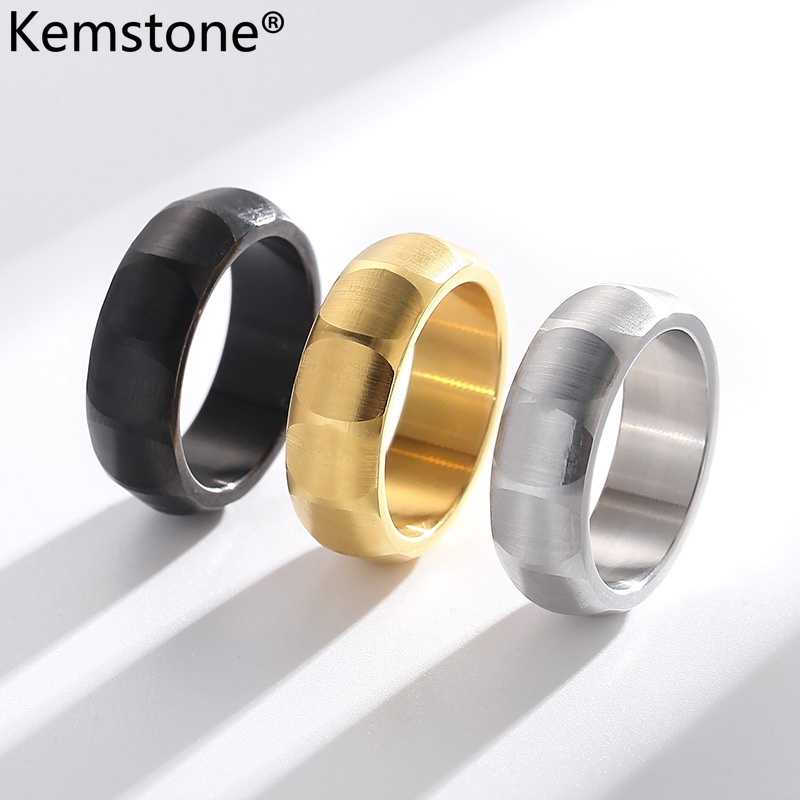 Kemstone Titanium Steel Matte Convex Black Gold Silver Plated Ring Male