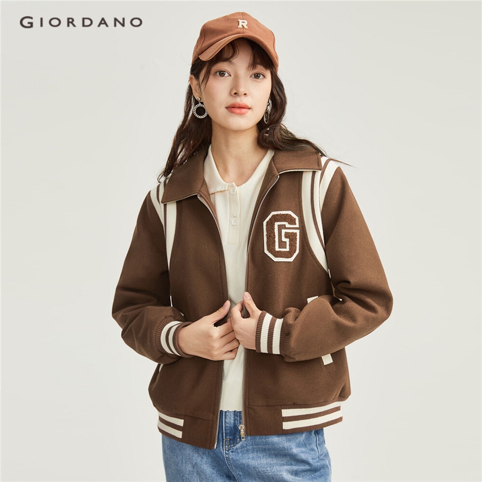 GIORDANO Women Letter Embroidery Contrast Colo Bomber Jacket 18372904 ...