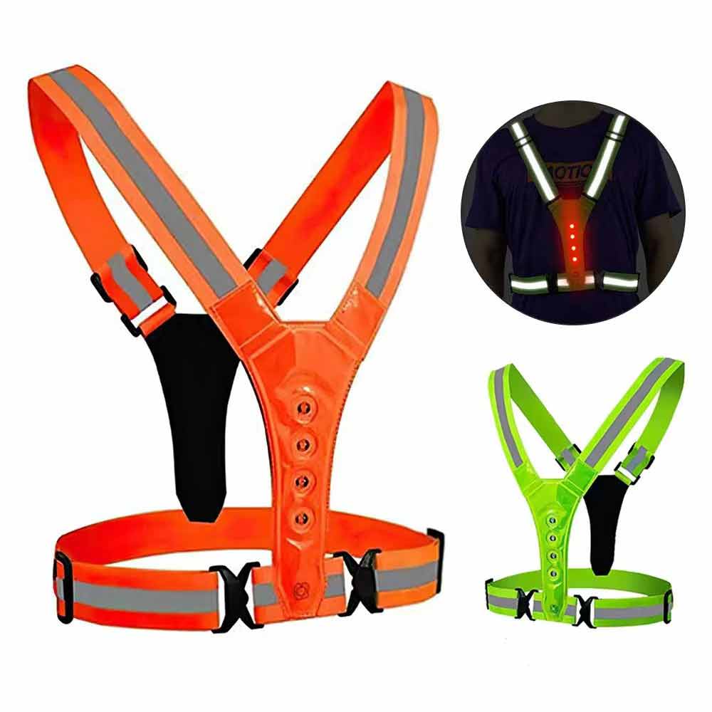 LED Reflective Running Vest, High Visibility Warning Lights Safety Gear ...