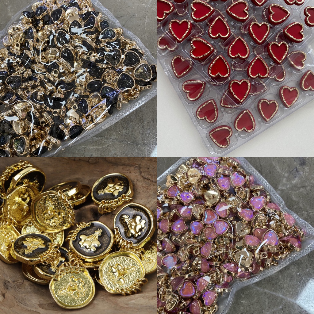 5Pcs Heart Metal Buttons Luxurious Rhinestones Decorative Buttons Women ...