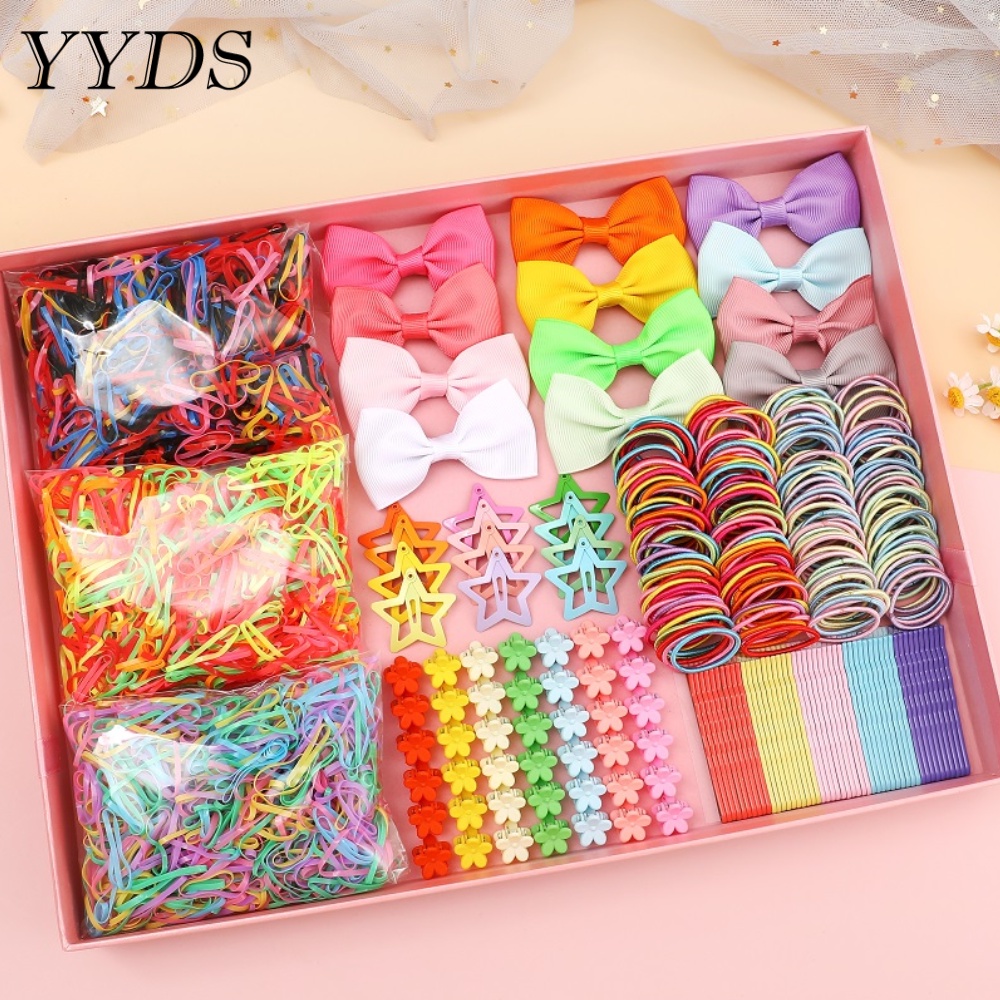 860pcs/bag Candy Color Ponytail For Kids Hair Set Star Bow Hair Clip ...