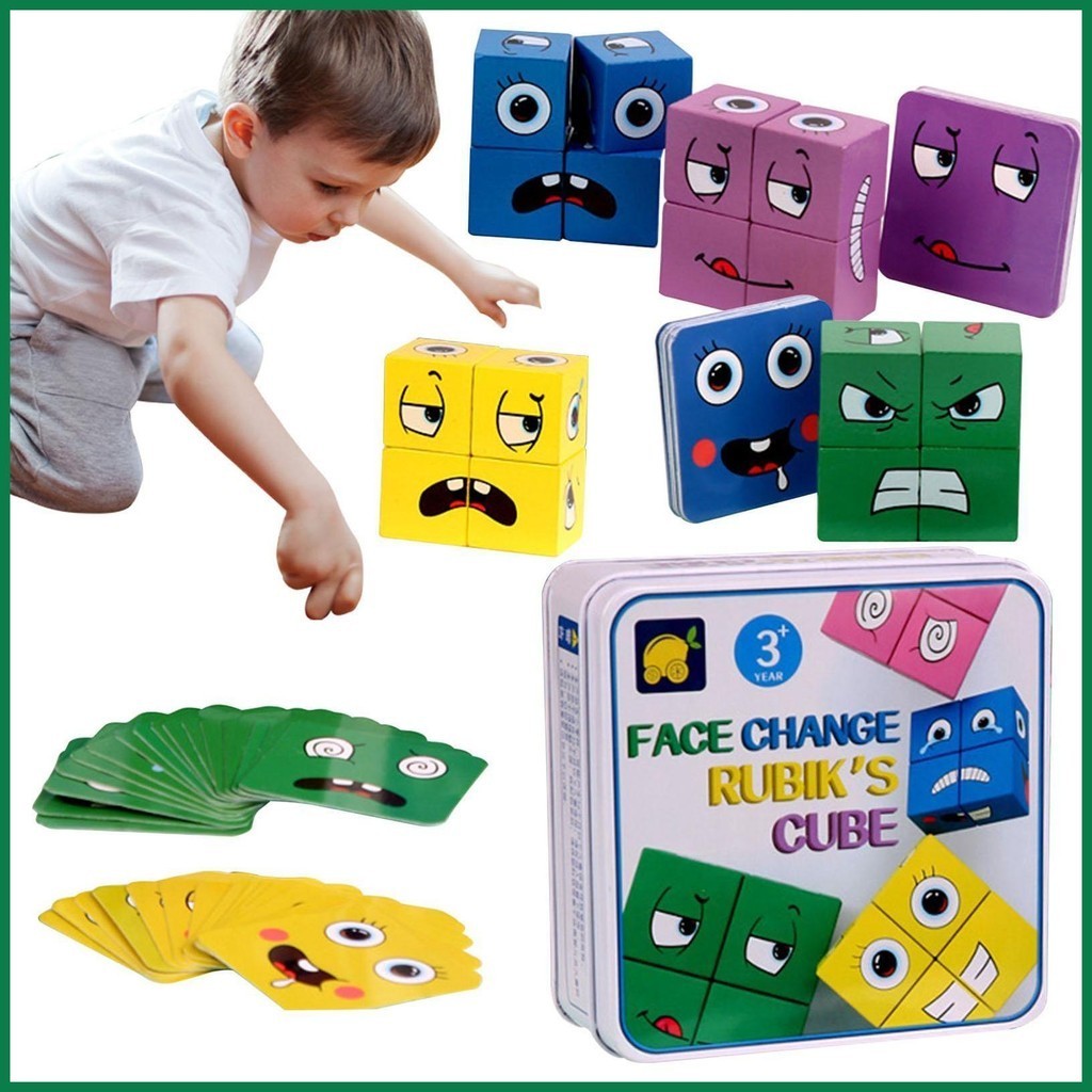 Wooden Expressions Matching Block Sensory Building Block Board Game 