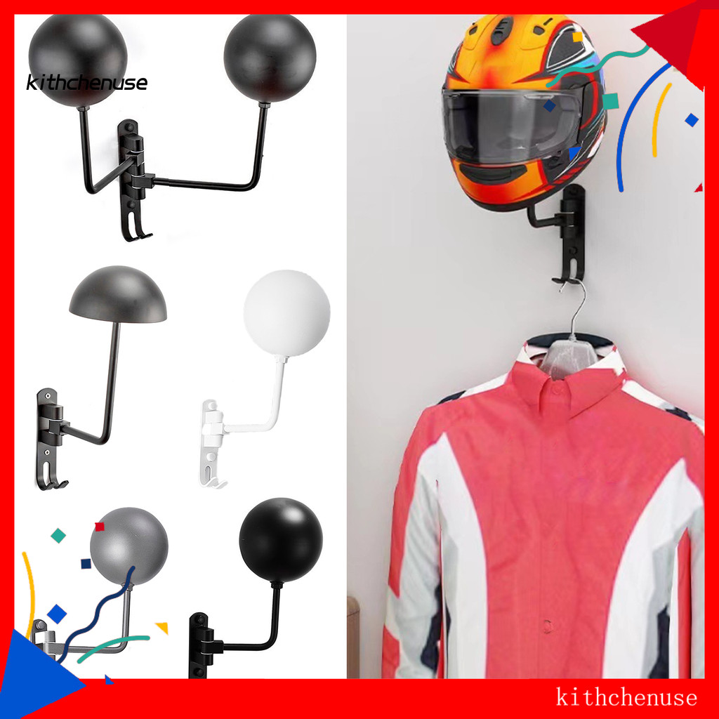 KTC Wall Mount Motorcycle Helmet Rack with 2 Hooks 180-Degree Rotation ...