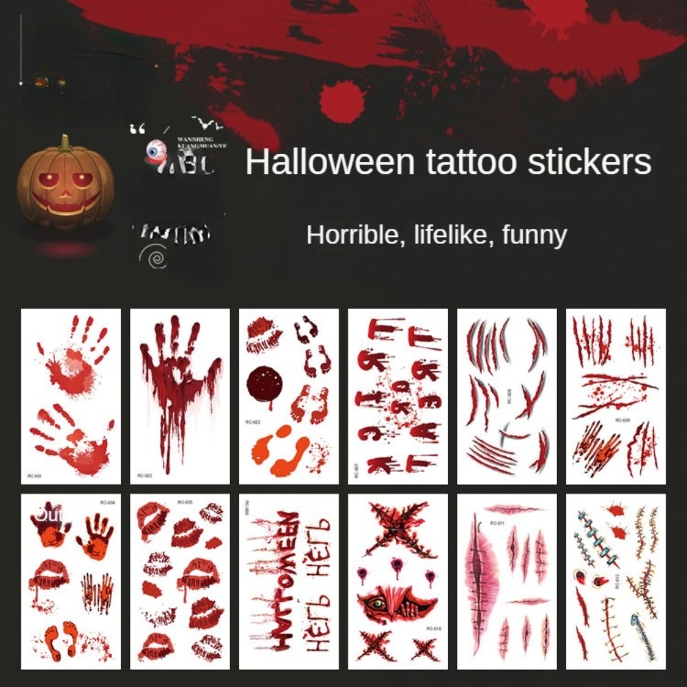 Halloween Prank Makeup Waterproof Temporary Tattoo DIY Face Fake Tattoo ...