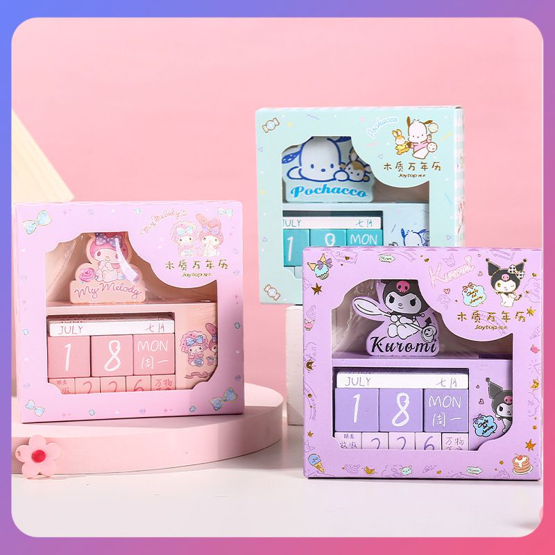 Sanrio Desktop Calendar Wooden Set Cinnamoroll Kuromi Ornaments
