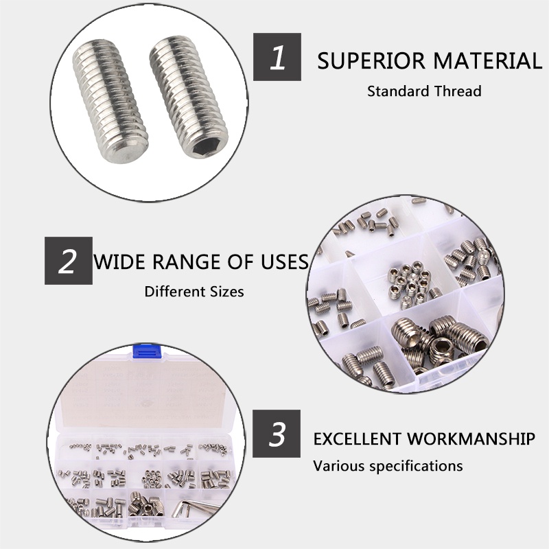 165PCS/box Set Screw M3 M4 M5 M6 M8 M10 Stainless Steel 304 Bolt ...