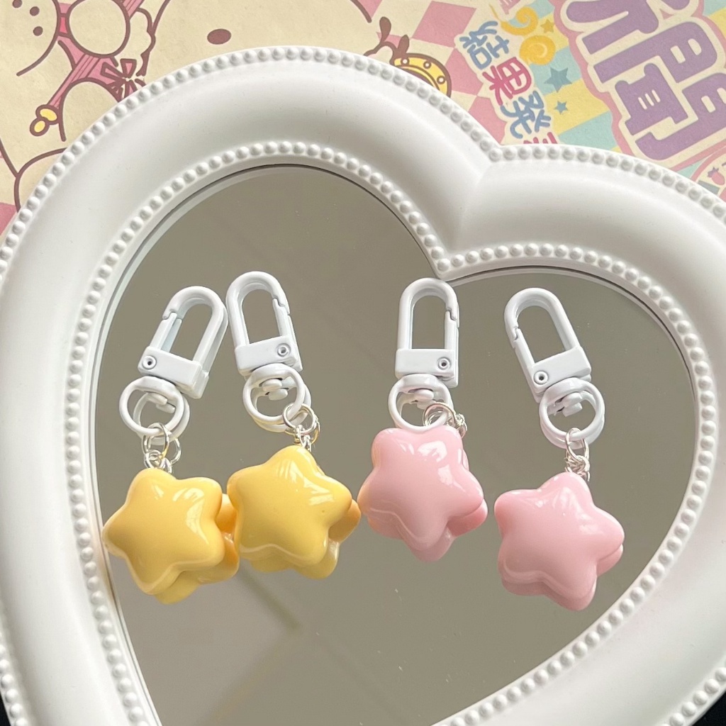 Keychain Cute Pink Cream Yellow Star Keychain Ins Pentagram Backpack ...