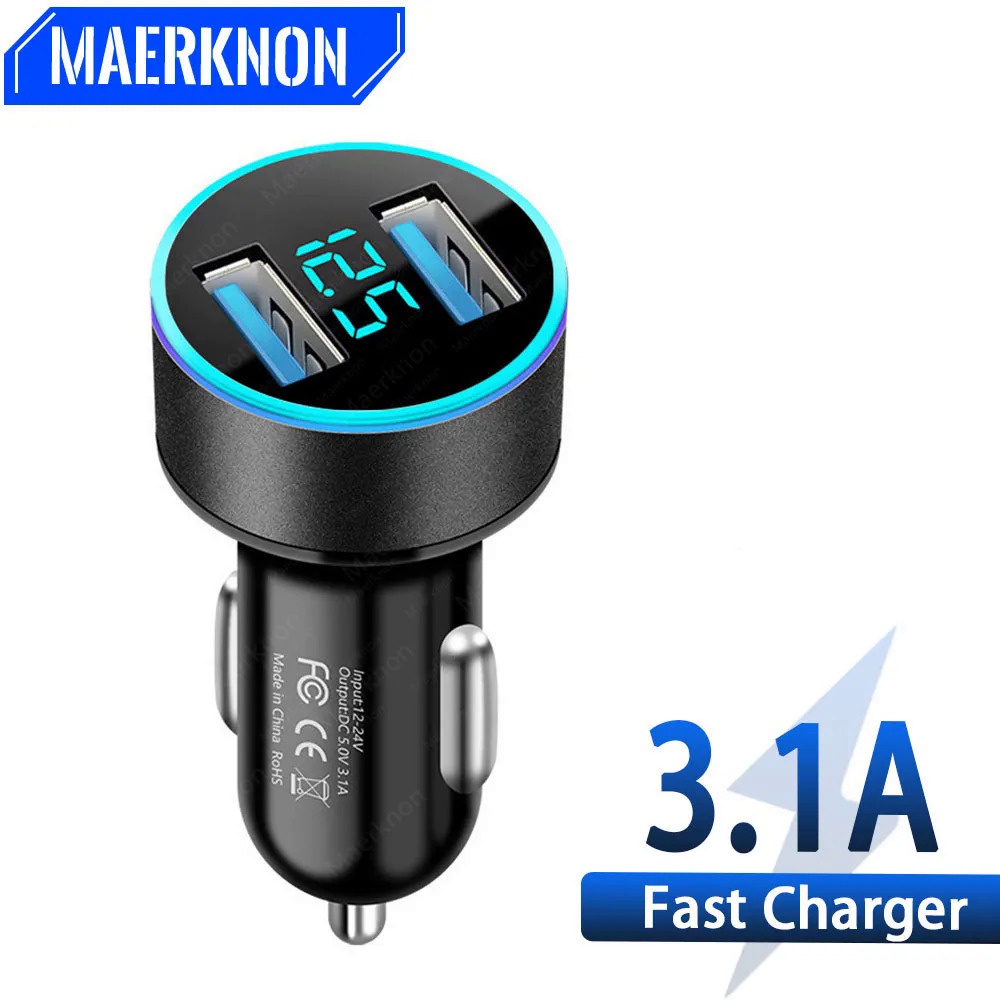 Dual USB Car Charger Adapter LED Display Fast Charging for iPhone