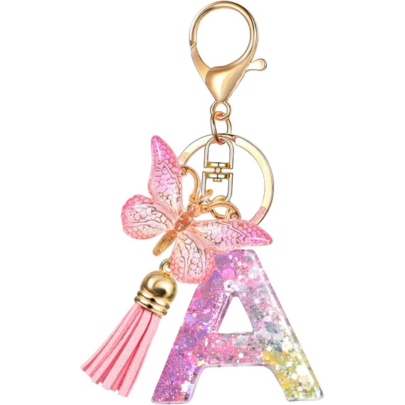 Fashion A-Z Letter Keychains Glitter Sequin Filled 26 Initials Resin ...