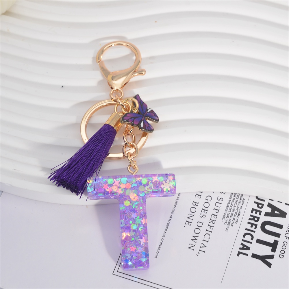 Portachiavi ORUZA Con Iniziale E Farfalla – Nappa E Paillettes In Resina, Regalo Per Donne - 5