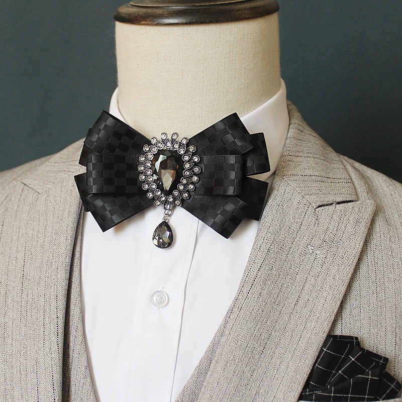 Black Bow Ties for Men Luxury Crystal Pendant Ribbon Bowknot Tie Pre ...