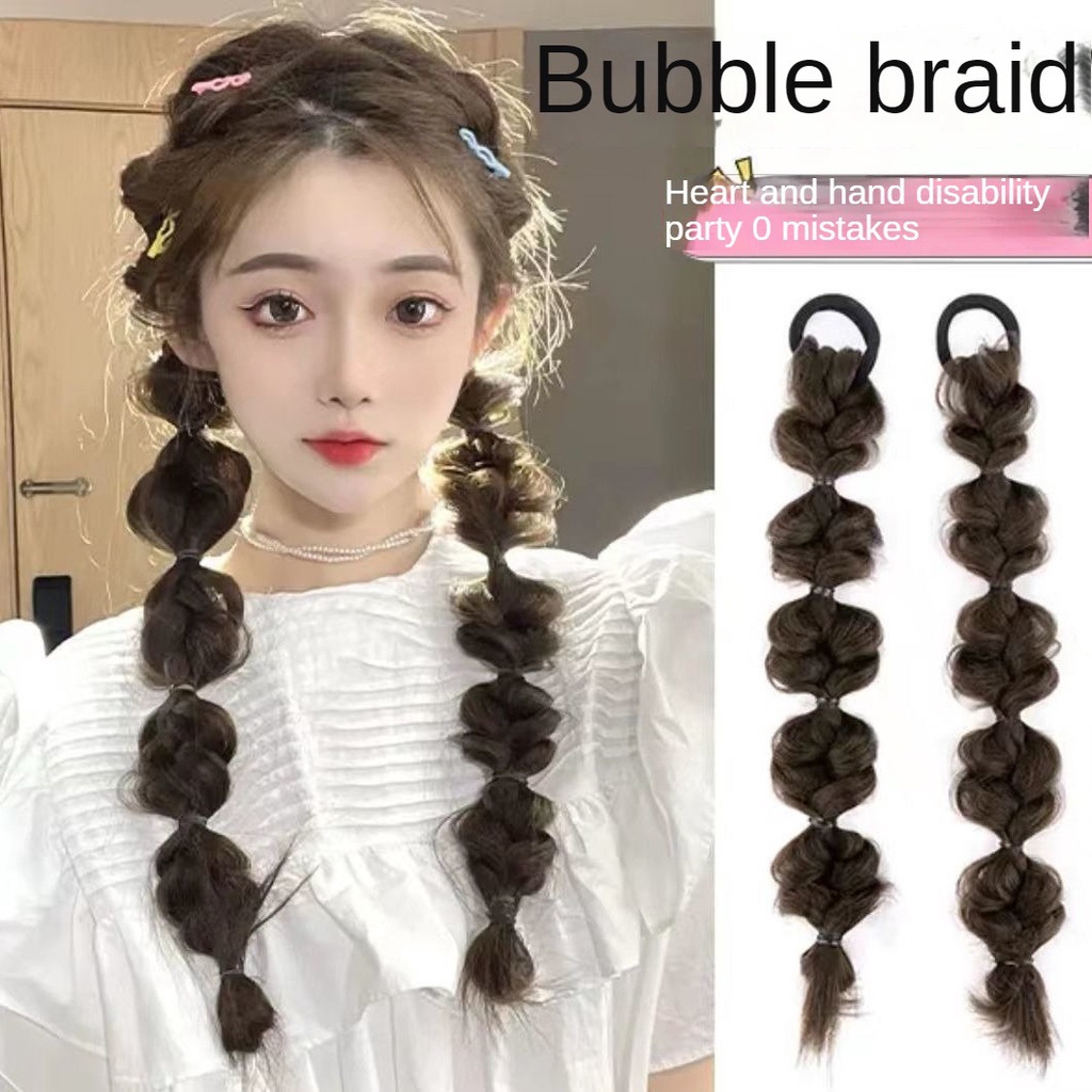 【Y2K】natural realistic color double ponytail wig braid elastic rope ...