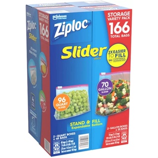 2 Packs Ziploc Slider Bags Variety Pack 166 CT/Pack 70 CT Gallon +