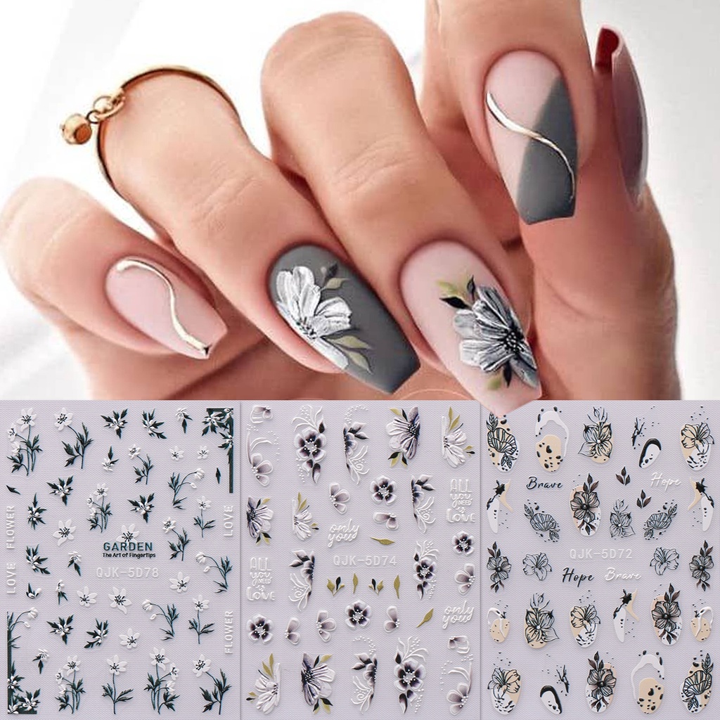 HAMA NAIL Nail Art Sticker Wholesale 5D Embossed Retro Floral Pink ...