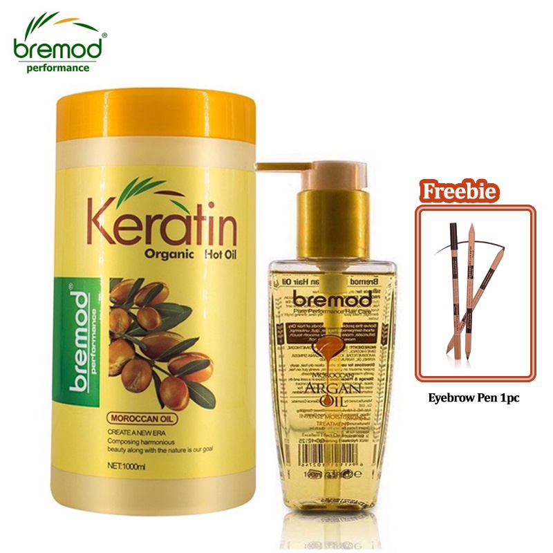 Bremod Moroccan Hair Mask 1000ml with Bremod Argan oil Serum 100ml Repair Damage Dry Hair Bundle