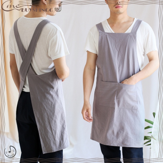 BS Japanese Style Kitchen Apron Cross Back Apron With Pockets For Work