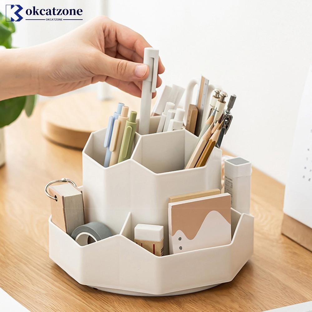 Okcatzone 360 Rotating Pen Holder 9 Grid Large Capacity Pencil Storage