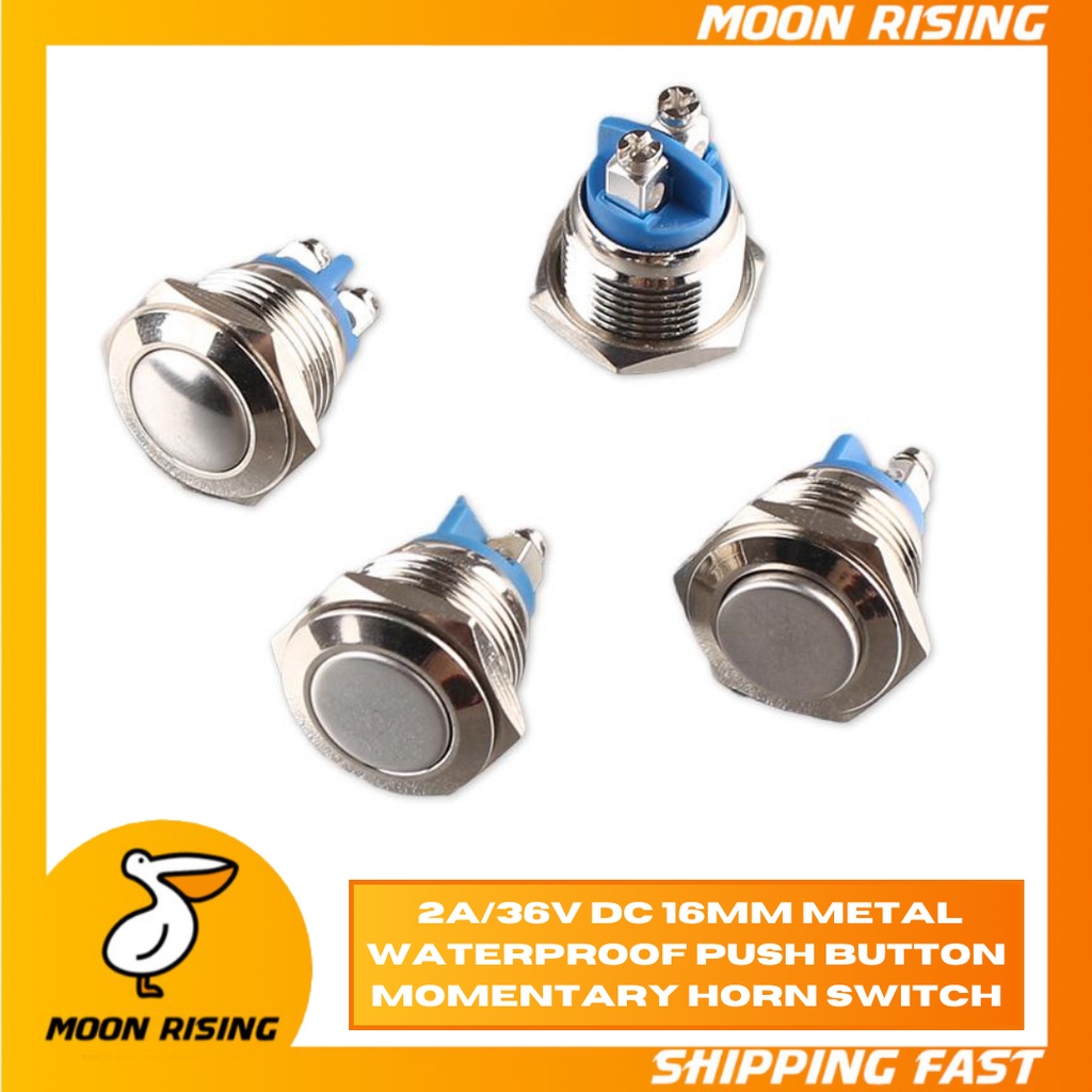 MOTORCYCLE 16mm 2A/36V DC Metal Waterproof Push Button Momentary Horn ...